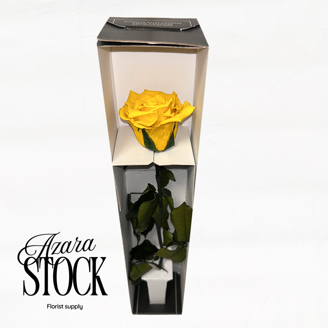 Вечна роза жълто с дръжка