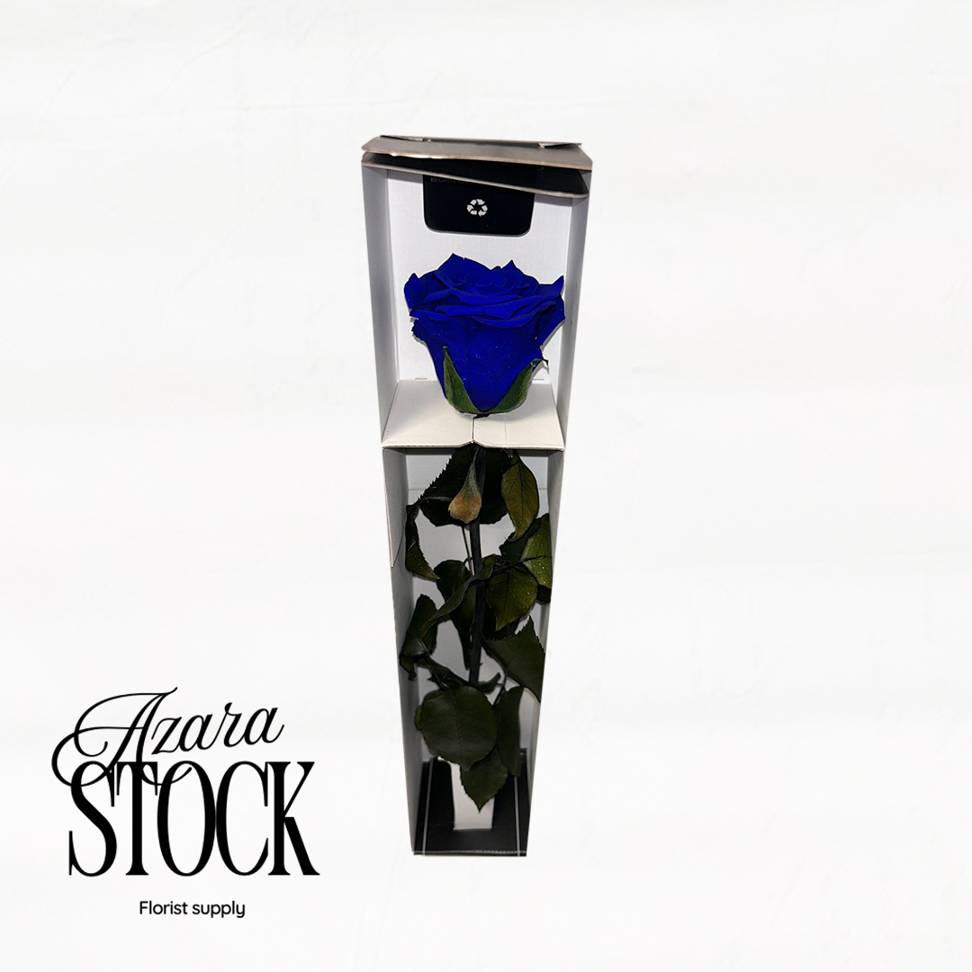 Вечна роза тъмно синьо с дръжка